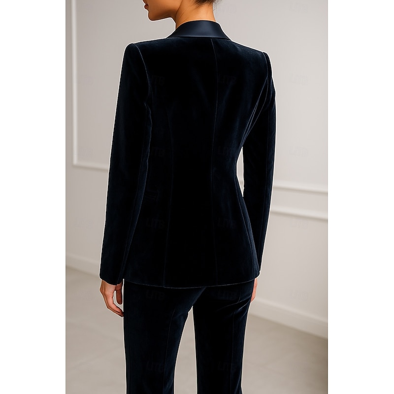 Women's 3 Pieces Suits Formal Wedding Guest Velvet Elegant Simple Long Sleeve Floor Length Peak Lapel Single Breasted2