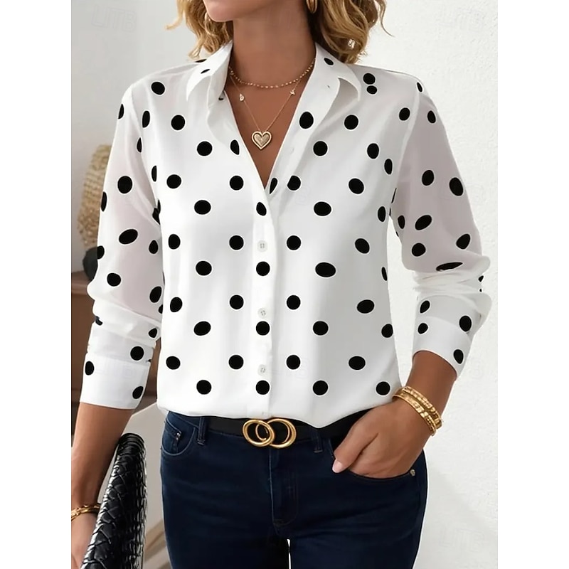 Women's Shirt Blouse Plaid Polka Dot Casual Long Sleeve Shirt Collar Regular Tops Work Daily Buttons Print Black White Pink Blue Khaki Spring Fall Winter