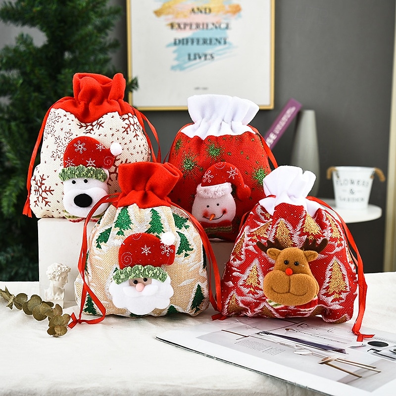 Christmas Gift Tote Bag Holiday Gift Bag with Apple Print, Festive Xmas Decoration, Reusable Present Bag
