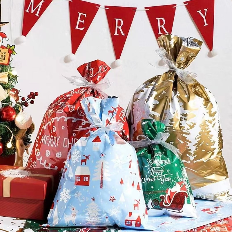 Christmas Gift Bags Set – 15/30/35pcs Drawstring Candy Bags, Halloween & Christmas Treat Bags, Plastic Party Favor Bags2