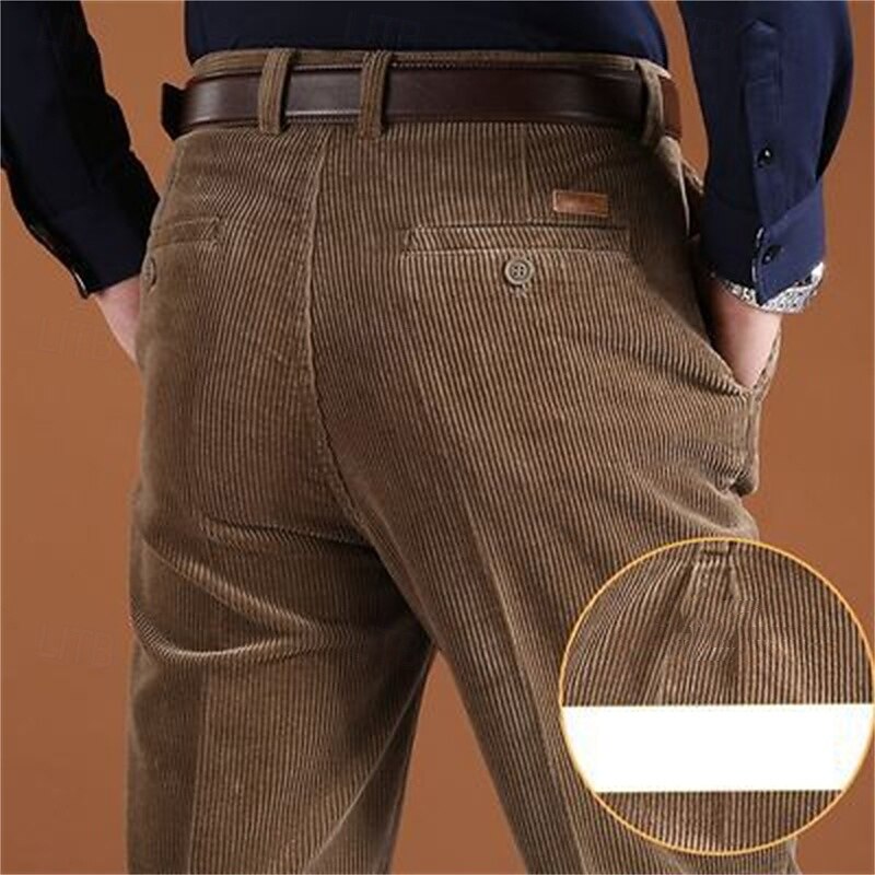 Men's Dress Pants Corduroy Pants Trousers Chinos Pocket Buttons Plain Comfort Formal Party Work Fashion Classic Style Black Navy Blue Micro-elastic