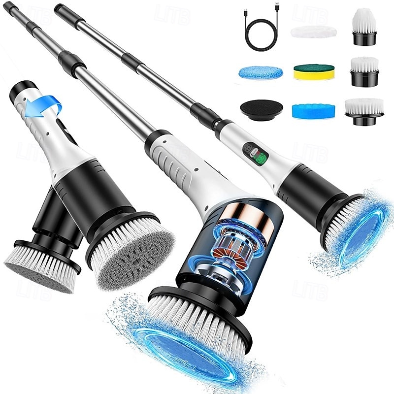 7 in 1 Multi-functional Digital Electric Cleaning Brush Rotatable and Extensible Wireless Handheld Brush for Bathing and Kitchen Use