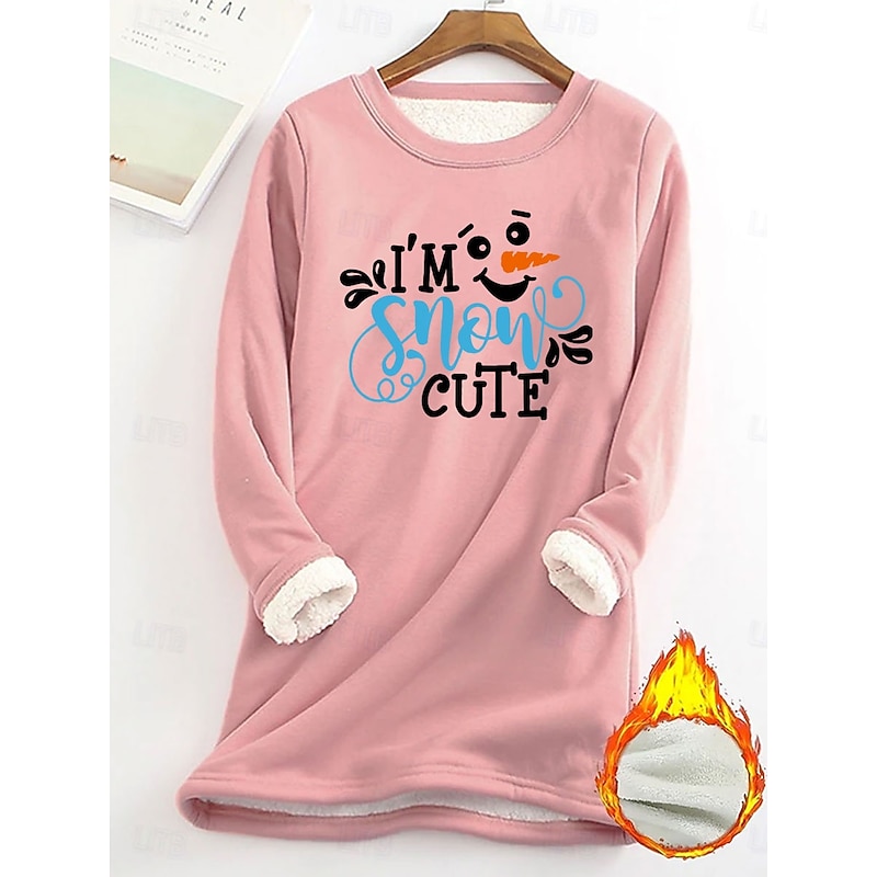 Women's Pullover Sweatshirt Graphic Letter Warm Casual Fuzzy Long Sleeve Round Neck Regular Tops Street Casual Light Pink Black Dark Pink Blue Spring Fall Winter