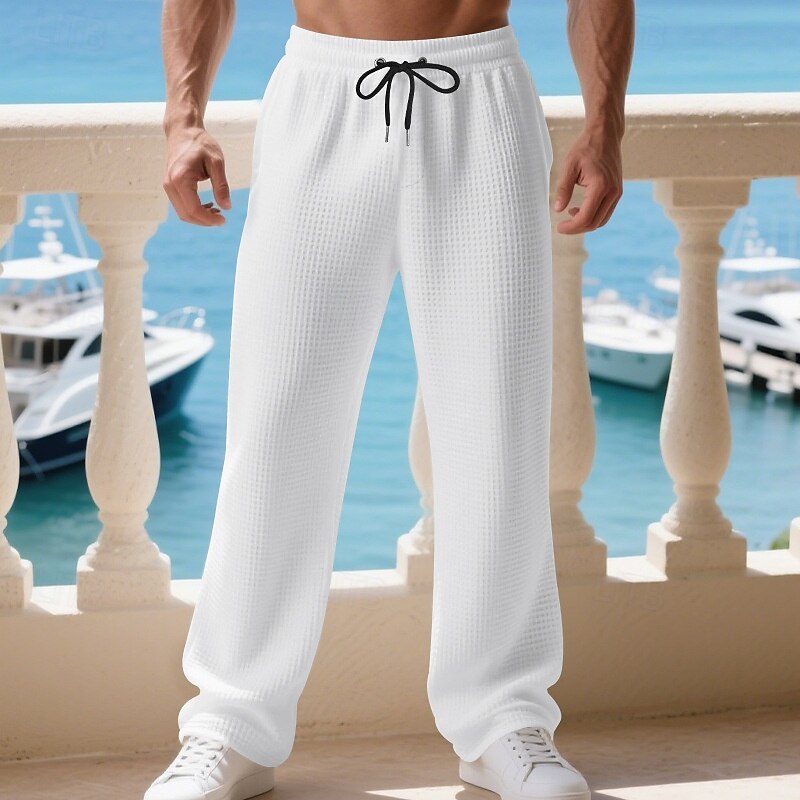 Men's Sweatpants Trousers Waffle Pants Open Bottom Sweatpants Drawstring Elastic Waist Straight Leg Plain Moisture Wicking Breathable Full Length Sports Outdoor Casual Daily Vacation Fashion White3