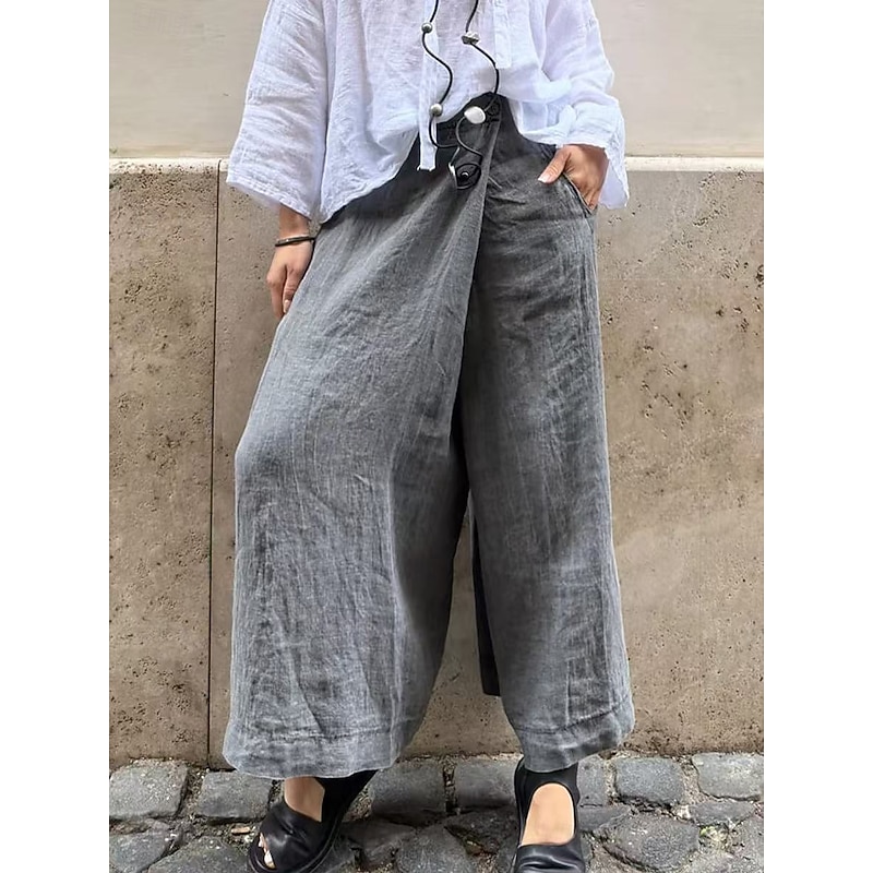 Women's Sailor Pants Straight Casual Comfort Full Length Natural Solid Colored White / White Grey Black Brown Spring, Fall, Winter, Summer