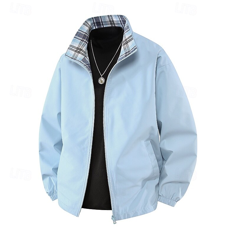 Men's Jacket Casual Jacket Outdoor Vacation Warm Zipper Pocket Fall Winter Plain Fashion Streetwear Standing Collar Regular Black Ivory Pink Light Blue Jacket2