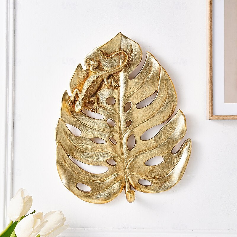 Gold Monstera Leaf Decorative Wall Hanging – European Vintage Style Home Decor for Holidays, Hotels & Photography Props3