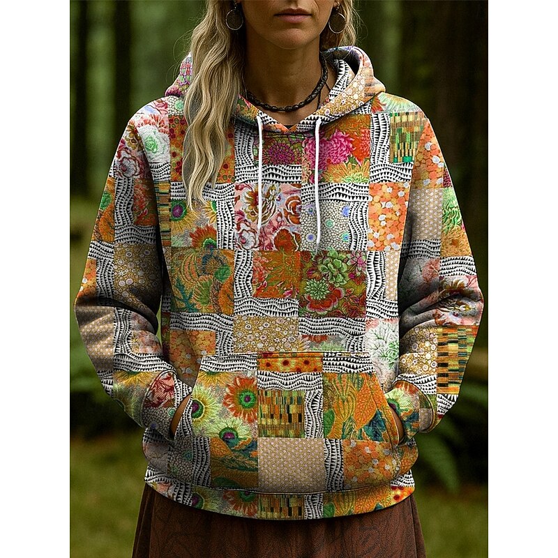 Women's Pullover Hoodie Sweatshirt Floral Graphic Casual Long Sleeve Hooded Regular Tops Party Evening Wear Street Dailywear Pink Blue Orange Green Spring Fall Winter4