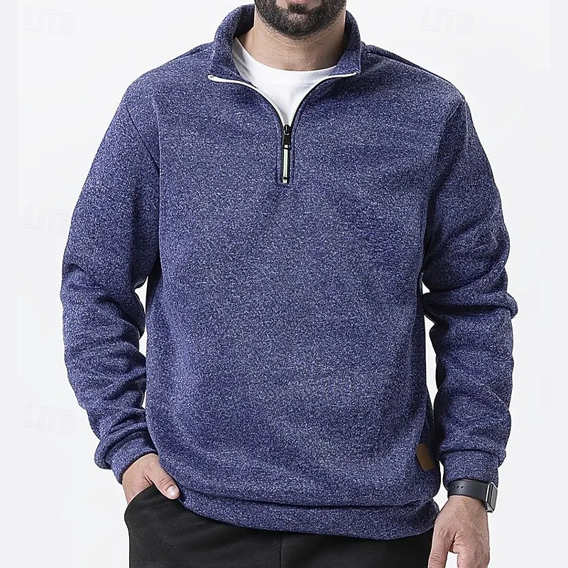 Men's Sweatshirt Pullover Hoodie Sweatshirt Pullover Quarter Zip Sweatshirt Black Wine Navy Blue Coffee Gray Standing Collar Plain Zip Up Sports & Outdoor Casual Daily Streetwear Cool Sportswear Fall