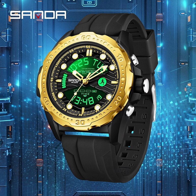 SANDA Original Sports Men Wristwatch Waterproof LED Quartz Man Watch Week Date Silicone Military Men's Digital Watches2