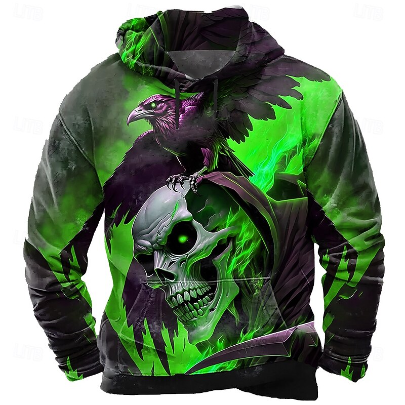 Halloween Men's Skull 3D Hoodie Sweatshirt Punk Exaggerated Crew Neck Club Streetwear Yellow Red Drawstring Fall Winter Designer2