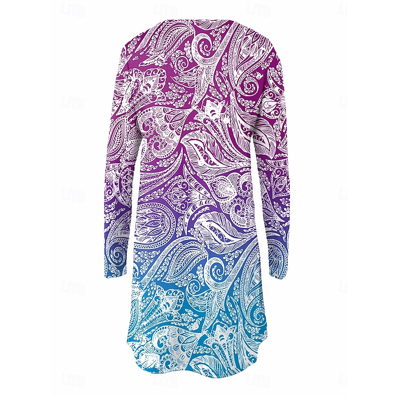 Women's Mini Dress T Shirt Dress Tee Dress A Line Dress Vacation Casual Daily Date Regular Fit Ombre Graphic Paisley Long Sleeve Crew Neck Blue Fuchsia Orange Green Spring Fall Winter2