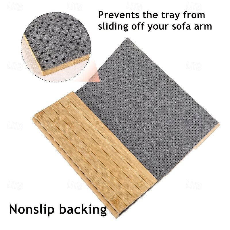 Foldable Vintage Bamboo Sofa Armrest Table with Cup Holder - No Assembly Required, Hand Wash Only, Natural Wood & Black Finish, Hardwood & Bamboo Construction for Living Room, Dining, Relaxation2