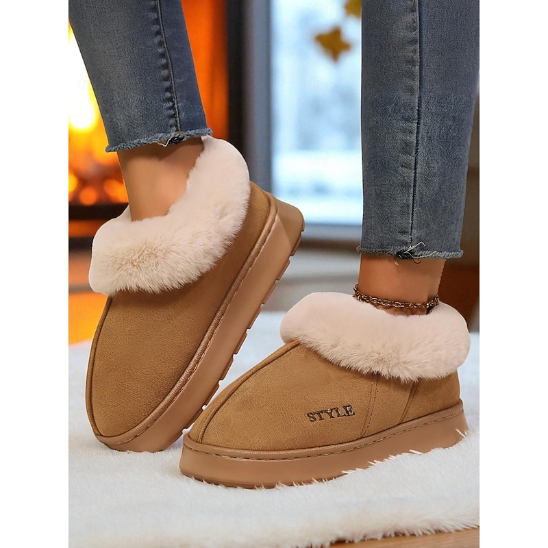 Women's Faux Fur Lined Slip-On Slippers with , Warm Winter Indoor House Shoes for Winter, Bedroom and Cozy Home Wear2