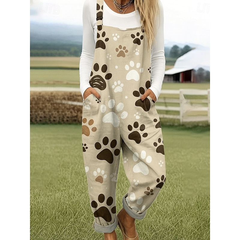 100% Cotton Women's Dungarees Active Floral Sleeveless Sleeveless Straight Square Neck Pocket with Pocket Vacation Daily Loose Fit White Yellow Blue Summer