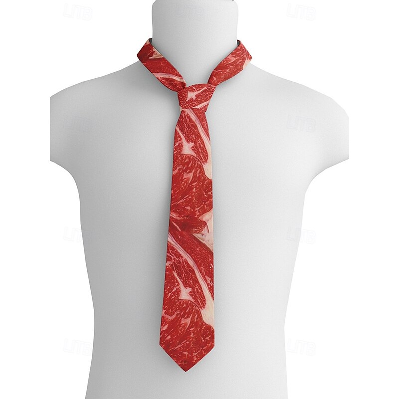 Men's Halloween Meat Print Necktie – Funny and Unique Steak and Bacon Design, Perfect for Halloween Parties and Costume Events4