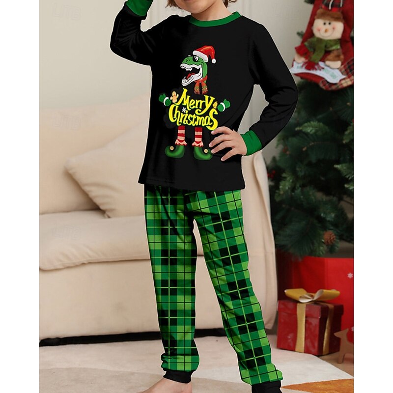 Family Pajamas Christmas Pattern Home Print Black Long Sleeve Active Matching Outfits3