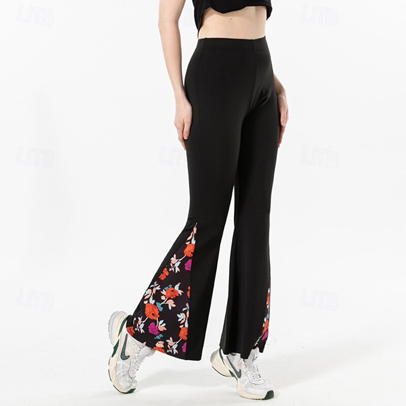 Women's Wide Leg Pants Flared Pants High Waist Athletic Pilates Running Bottoms Solid Color Black Fall Sports Activewear4