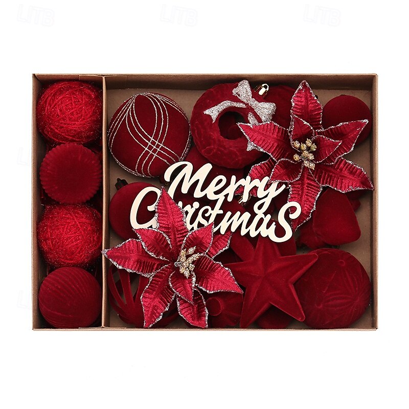 16 pcs Christmas Tree Balls Baubles Ornaments, 8 cm/3.15 inch Xmas Decoration, Velvet European Style Hanging Flowers and Balls Set2