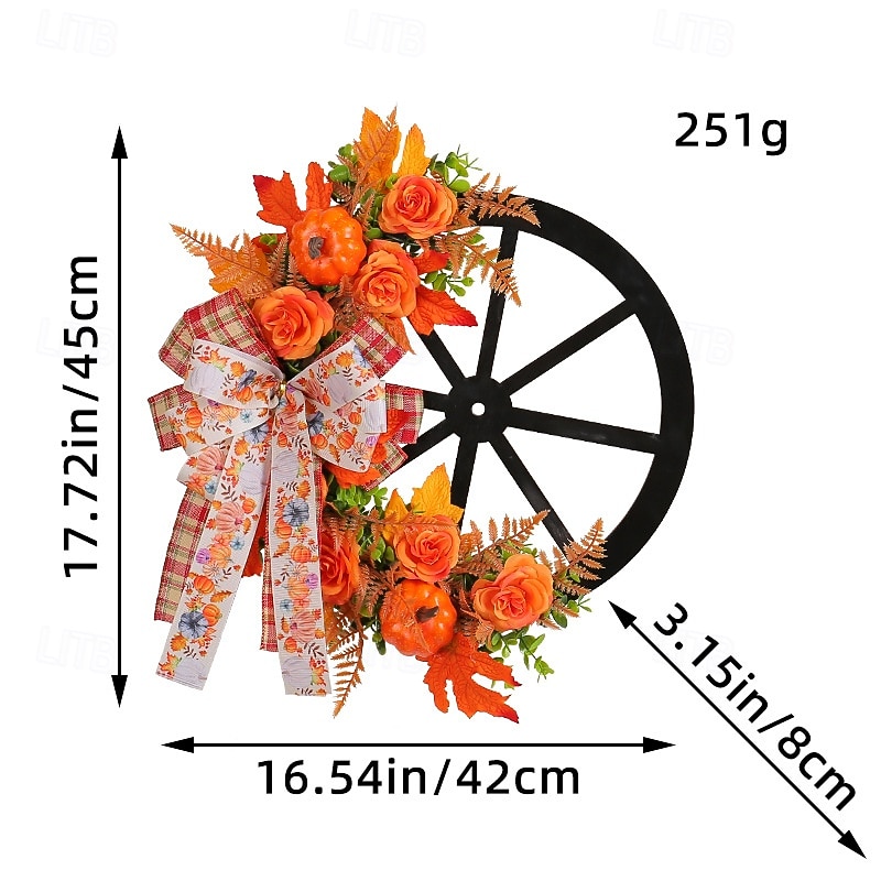Fall Wreath For Front Door Thanksgiving Indoor Outdoor Decoration Pumpkin Wheel Harvest Festival Autumn Home Hanging Door Decor Seasonal Party Ornament3
