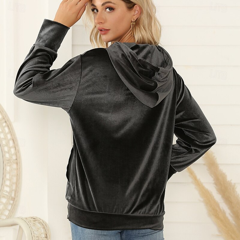 Women's Pullover Hoodie Sweatshirt Plain Letter Warm Cute Teddy Long Sleeve Hooded Regular Tops Work Party Evening Wear Street Pocket Dark Gray Spring Fall Winter Spring, Fall, Winter, Summer4