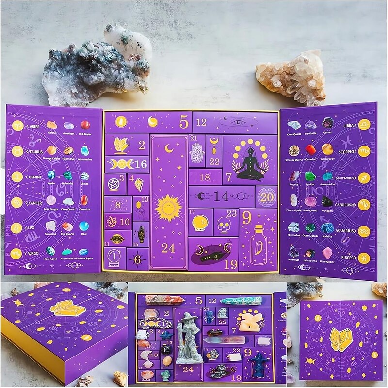 Reiki Crystal Halloween Countdown Gift Box 2025 Contains 24 Gifts, Crystals & Healing Stones Advent Calendar Set Gemstone Decor for Adults Women Gifts2