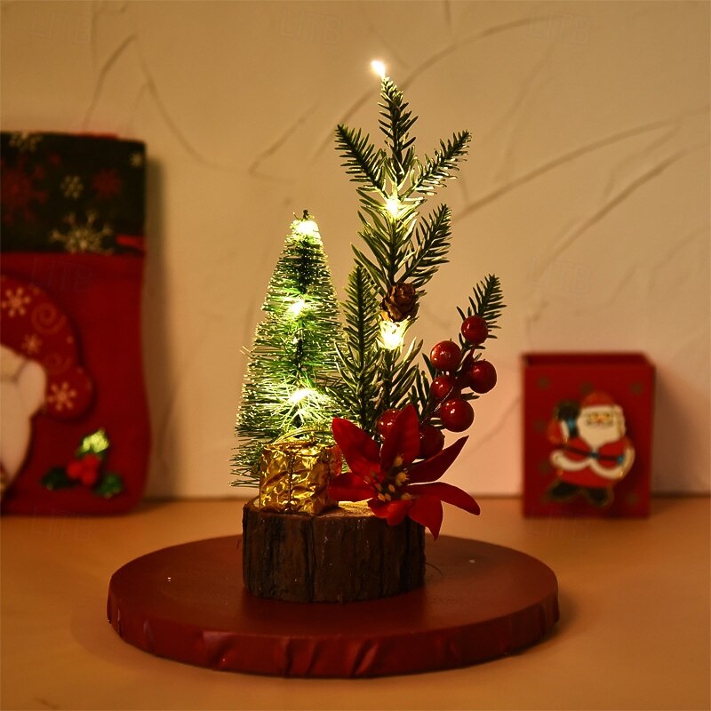 Christmas Tree Mini LED Lighted Wooden Base Decoration, Desktop Holiday Ornament, Festive Table Decor4