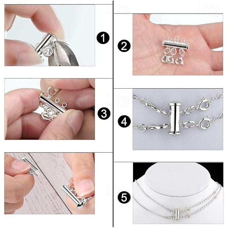 8 Pieces Slide Clasp Lock Necklace Connector Multi Strands Slide Tube Clasps with Storage Box Magnetic Pearl Bracelet DIY Jewelry Findings Multi Row Clasp Set for Layered Necklace Craft Supplies4