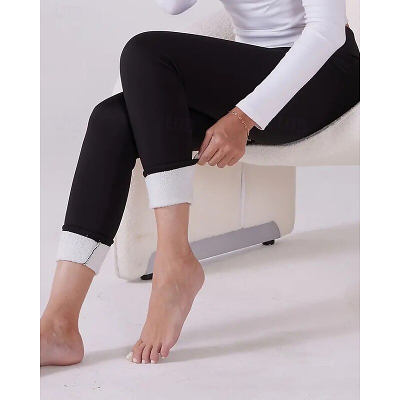 Women's Slacks Leggings Cozy Fleece Lined Streetwear Casual Full Length Natural Plain Elastic Waist Soft Street Daily Wear Weekend claret Navy Grey Black Winter Regular Fit4