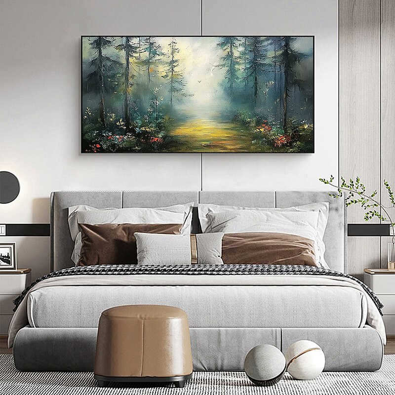 Handmade Original Forest Oil Painting On Canvas Wall Abstract Natural Scenery Painting for Home Decor With Stretched Frame/Without Inner Frame Painting3