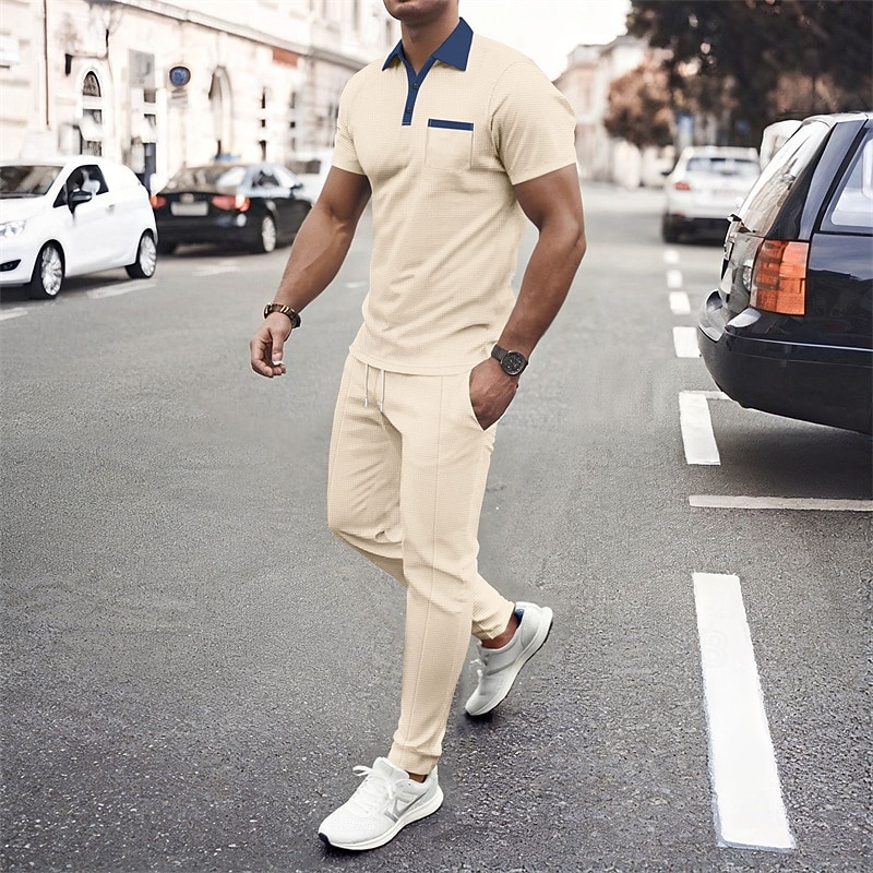 Men's Golf Shirt Golf Polos Shirts Work Casual Lapel Short Sleeve Basic Modern Color Block Patchwork Pocket Summer Spring Regular Fit Black Royal Blue Khaki Gray Golf Shirt2