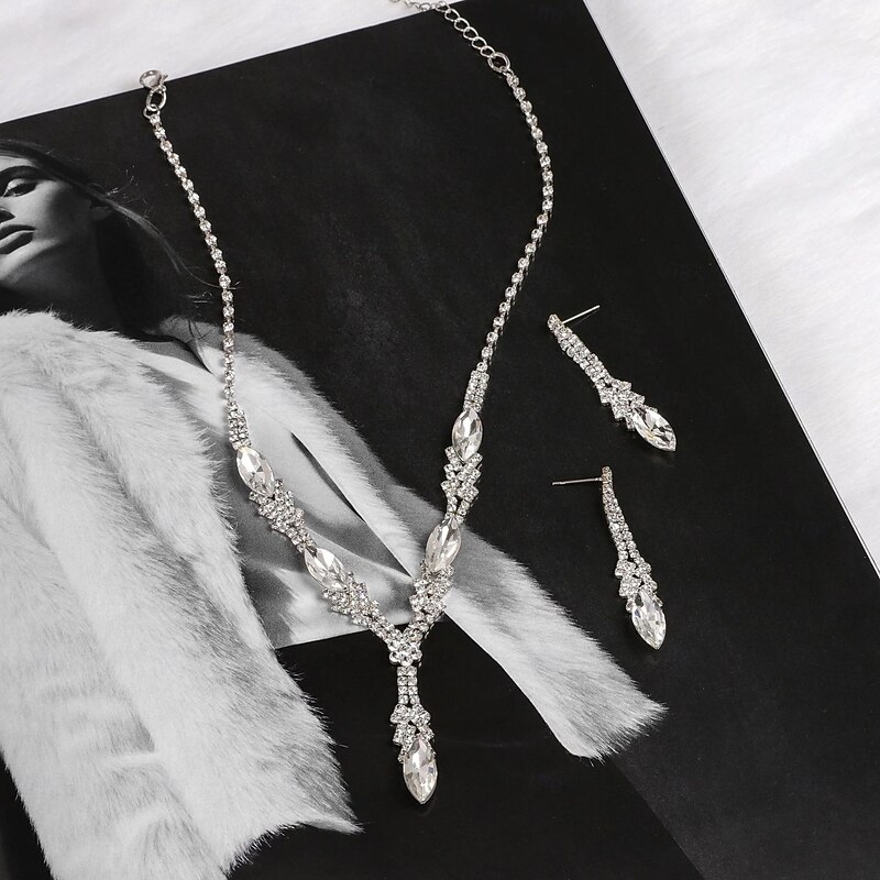 Bridal Jewelry Sets Two-piece Suit Imitation Diamond 1 Necklace Earrings Women's Elegant Personalized Luxury Lovely Classic Drop Love Jewelry Set For Wedding Party Evening Wear Gift4