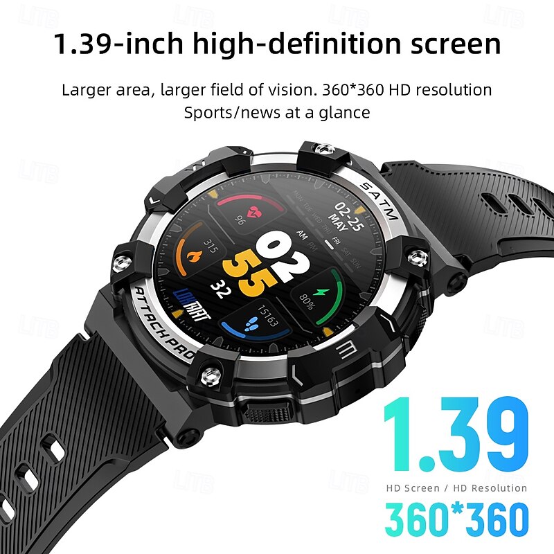 LOKMAT ATTACK 2 PRO Smart Watch 1.39 inch Smartwatch Fitness Running Watch Bluetooth Pedometer Call Reminder Sleep Tracker Compatible with Android iOS Women Men Long Standby Hands-Free Calls2