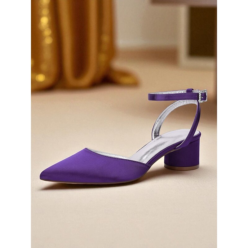 Women's White Satin Block Heel Pumps - Pointed Toe Ankle Strap Dress Shoes for Cocktail Parties and Elegant Evenings4