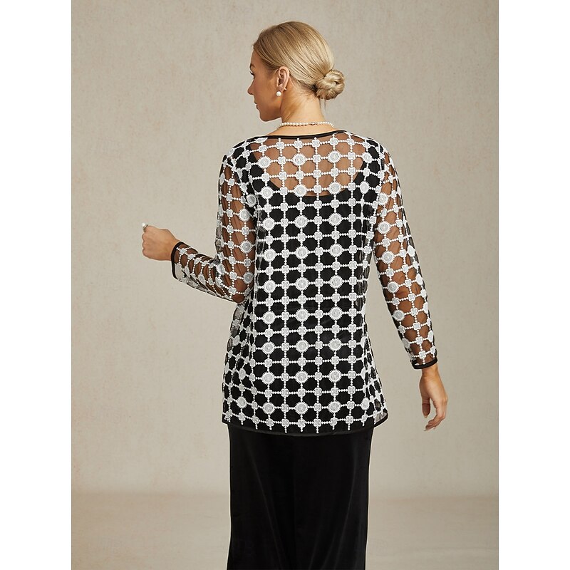 Women's Jacket Coat Blazer Lace Embroidered Color Block Elegant Floral Anniversary Wedding Guest Daily Cocktail Party Open Front Regular Crewneck Regular Fit Long Sleeve Outerwear Black2