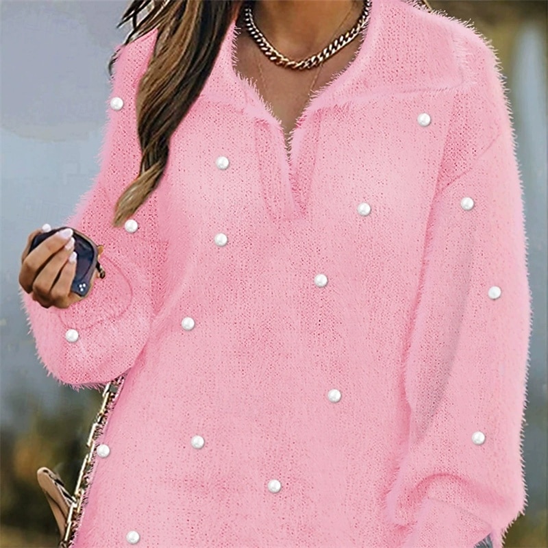 Women's Mini Dress Knit Dress Fashion Classic Modern Outdoor Vacation Holiday Regular Fit Plain Long Sleeve Shirt Collar White Pink Summer4