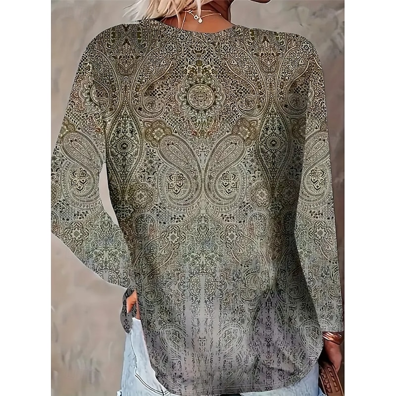 Women's T shirt Crew Neck Long Sleeve Tunic Floral Graphic Cat Vintage Stylish Classic  Round Neck Regular Tops Daily Weekend Print White Yellow Pink Blue Khaki Spring Fall3
