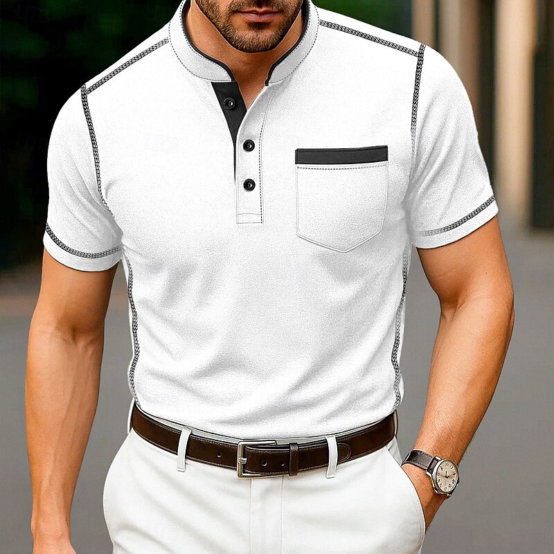 Men's Henley Shirt Tee Henley Top Short Sleeve Solid Color Plain Solid Fashion Designer Casual Color Block Buttons Plain Henley Outdoor Casual Daily Summer All Seasons Black White Navy Blue Henley2