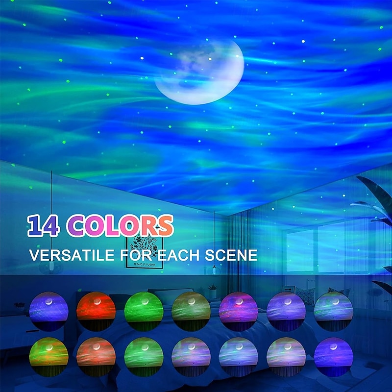 Star Projector Dual Effect Night Light Aurora and Moon Galaxy Projector for Bedroom 14 Colors and White Noise Projector Light Timer & Remote Control for Kids Adults Room Decor Party2