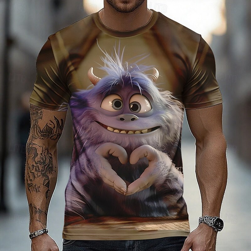 Men's 3D Funny Monster T Shirt Short Sleeve T shirt 3D Print Crew Neck Shirt Exaggerated Designer Party Holiday Brown Gray Summer Spring Clothing Apparel S M L XL XXL XXXL2