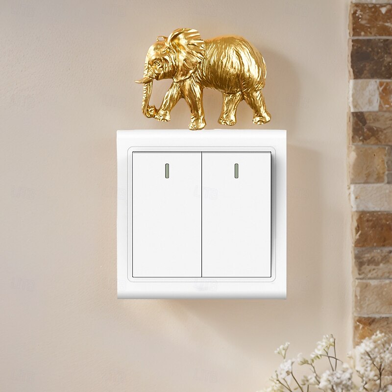 Resin Gold Elephant and Lion Head Switch Plate Covers, Decorative Wall Switch Art, Indoor Switch Decor Crafts, Year-Round Home Accent Accessories