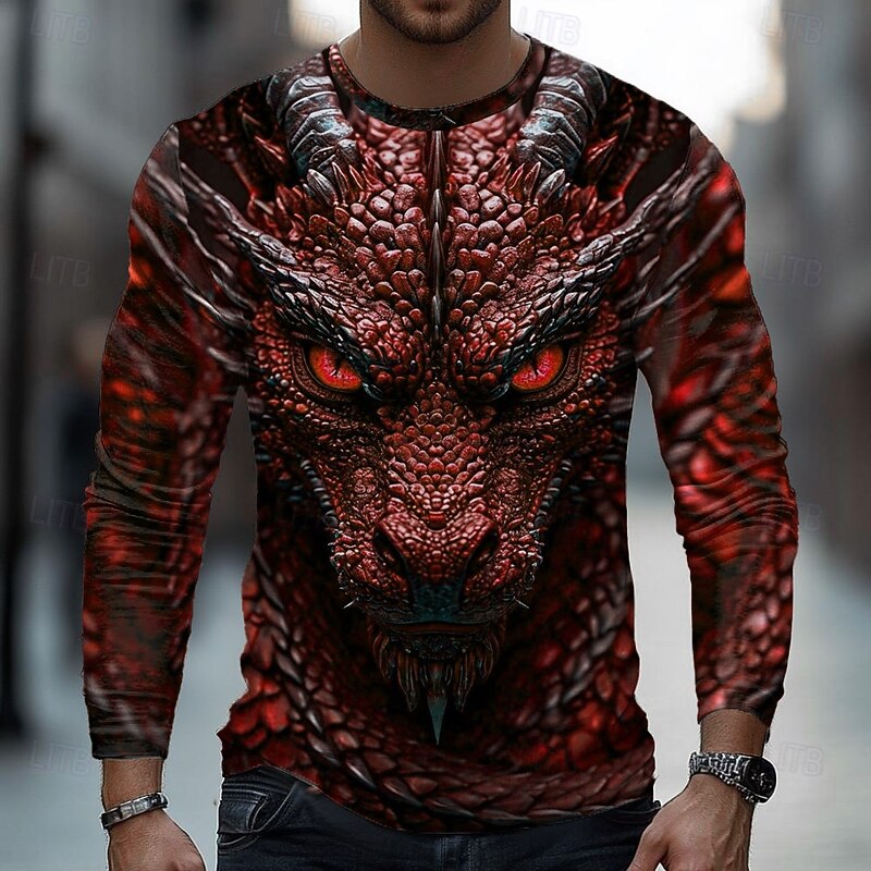Men's Dragon 3D T Shirt Long Sleeve T shirt 3D Print Crew Neck Shirt Fashion Basic Street Casual Daily Red Blue Green Summer Spring Clothing Apparel S M L XL XXL XXXL4