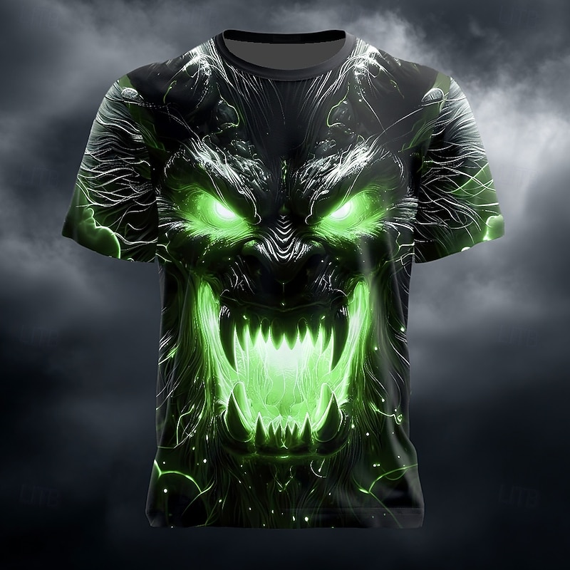 Halloween Men's Skull Optical Illusion 3D T Shirt Short Sleeve T shirt 3D Print Crew Neck Shirt Exaggerated Designer Horror Party Street Holiday Pink Red Blue Summer Spring All Seasons Clothing