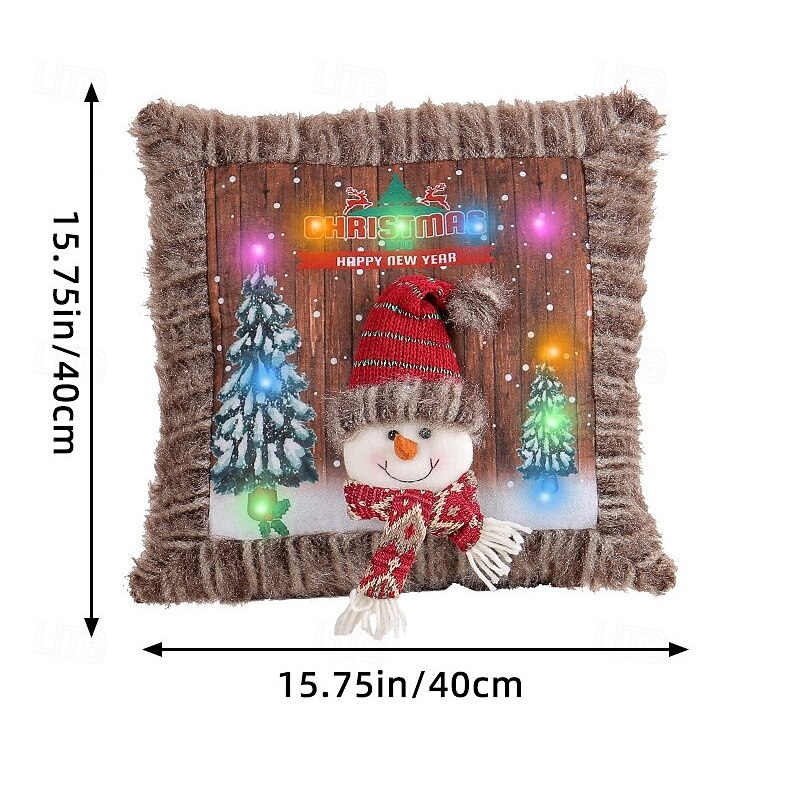 Christmas Pillow Cover with Light Plush Santa Claus and Snowman Cushion Case for Living Room Sofa Holiday Decoration Festive Christmas Party Home Cozy Accessory4