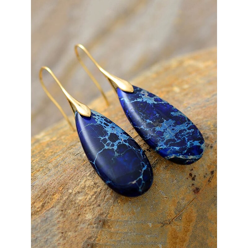 Women's Natural Stone Drop Earrings – Elegant Alloy Hook Teardrop Dangle Jewelry for Ladies, Bohemian Style Accessories for Parties, Weddings and Everyday Wear4