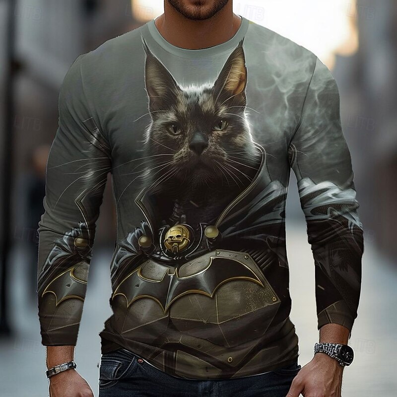 Men's Animal Funny T Shirt Long Sleeve T shirt 3D Print Crew Neck Shirt Fashion Basic Street Casual Daily Blue Green Light Grey Summer Spring Clothing Apparel S M L XL XXL XXXL2