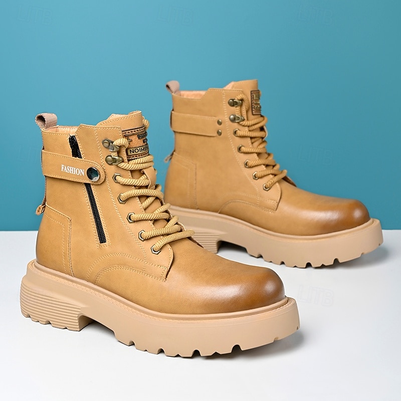 Men's Tan Casual Ankle Boots with Zipper – Trendy Faux Leather Boots for Outdoor Adventures and Casual Wear4