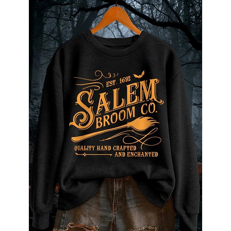 Women's Pullover Sweatshirt Graphic Letter Halloween Fashion Casual Long Sleeve Crew Neck Regular Tops Street Dailywear Casual Print Black Orange Gray Fall Winter2