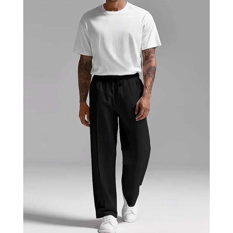 Men's Sweatpants Trousers Straight Leg Sweatpants Pleated Pants Drawstring Pocket Elastic Waist Plain Comfort Sports Outdoor Daily Fashion Casual Black Micro-elastic3