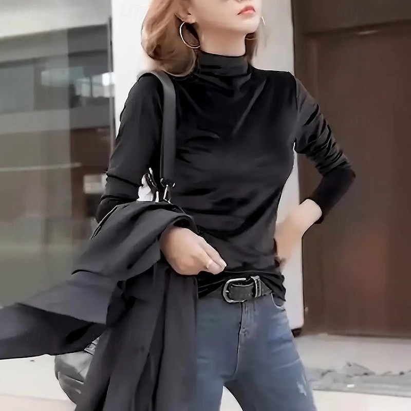 Women's Blouse Dressy Tops Tight Tops Elegant Stylish Classy Long Sleeve Turtleneck Regular Tops Black Spring Fall Winter Spring, Fall, Winter, Summer2